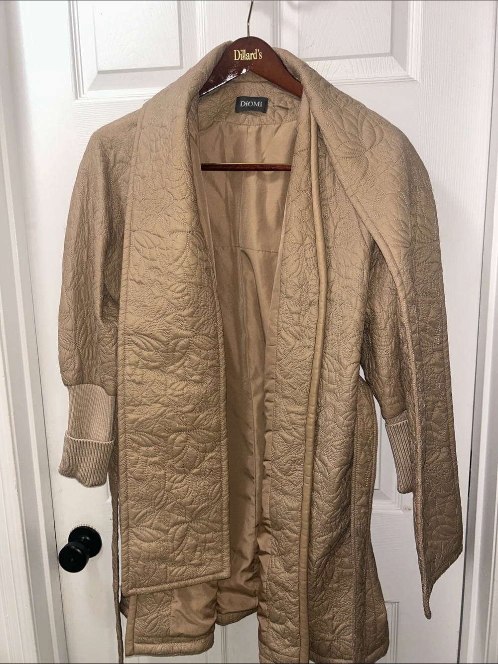 DíOMí Quilted Long Trench Coat in Tan - Picture 2 of 6